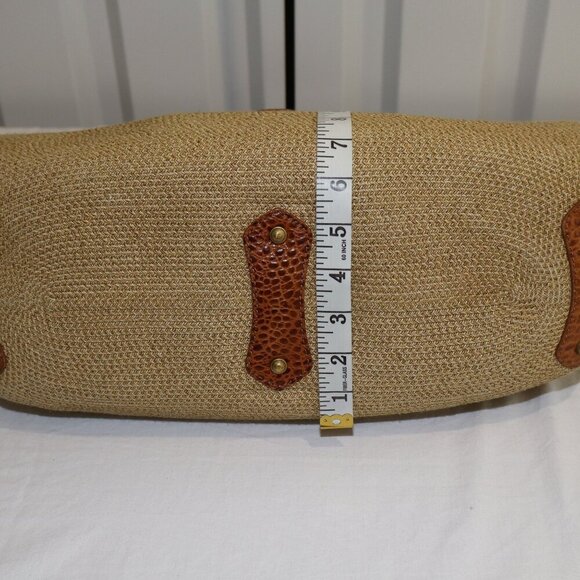 Eric Javits Women's Straw Rafia Shoulder Bag East West Design Croc Embossed Tan - Picture 10 of 13